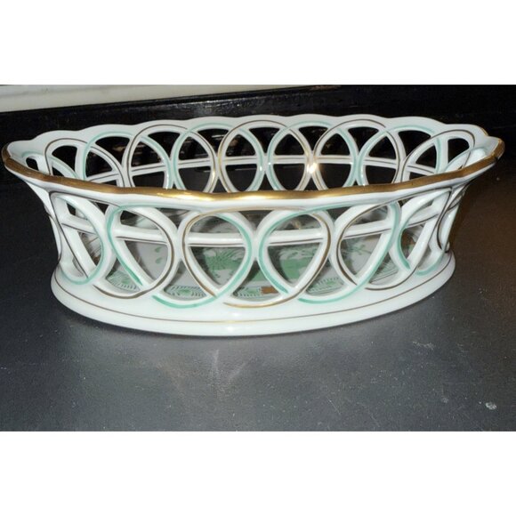 Herend Hungary Poisson Open Weave Bowl Reticulated Basket 7403 8.5" x 6" x 2.25" - Picture 11 of 16